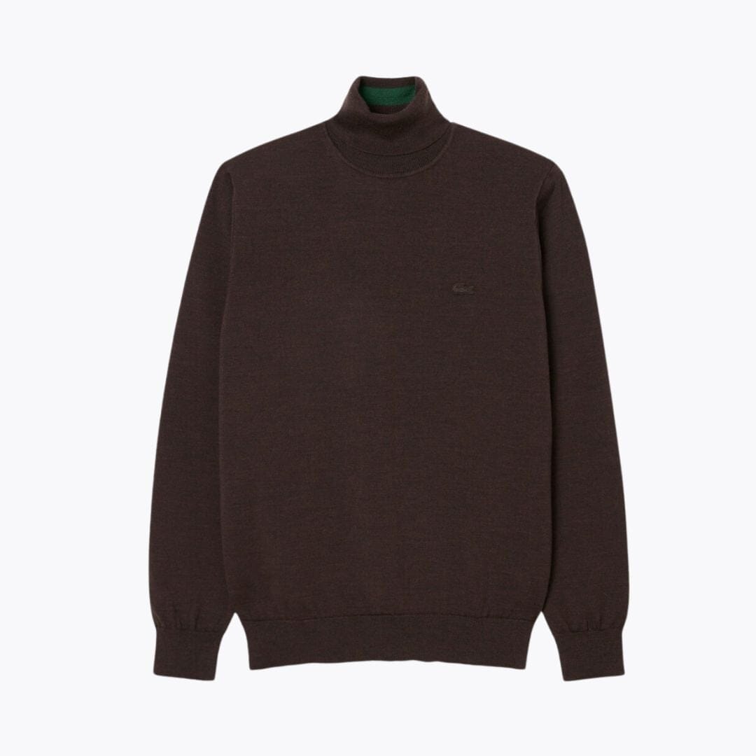 LC Merino Wool Roll Neck Sweater Lacoste Luxvian Brown S