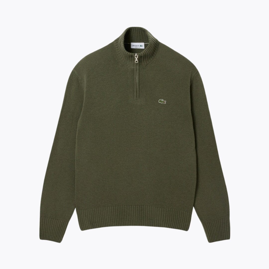 LC Zipped High Neck Carded Wool Sweater Lacoste Luxvian Khaki green S