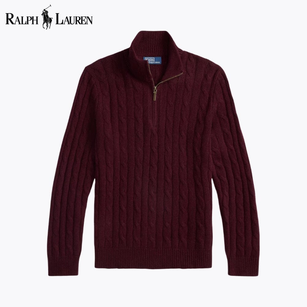RL Cable-Knit Cashmere Quarter-Zip Jumper Ralph Lauren Luxvian Wine S