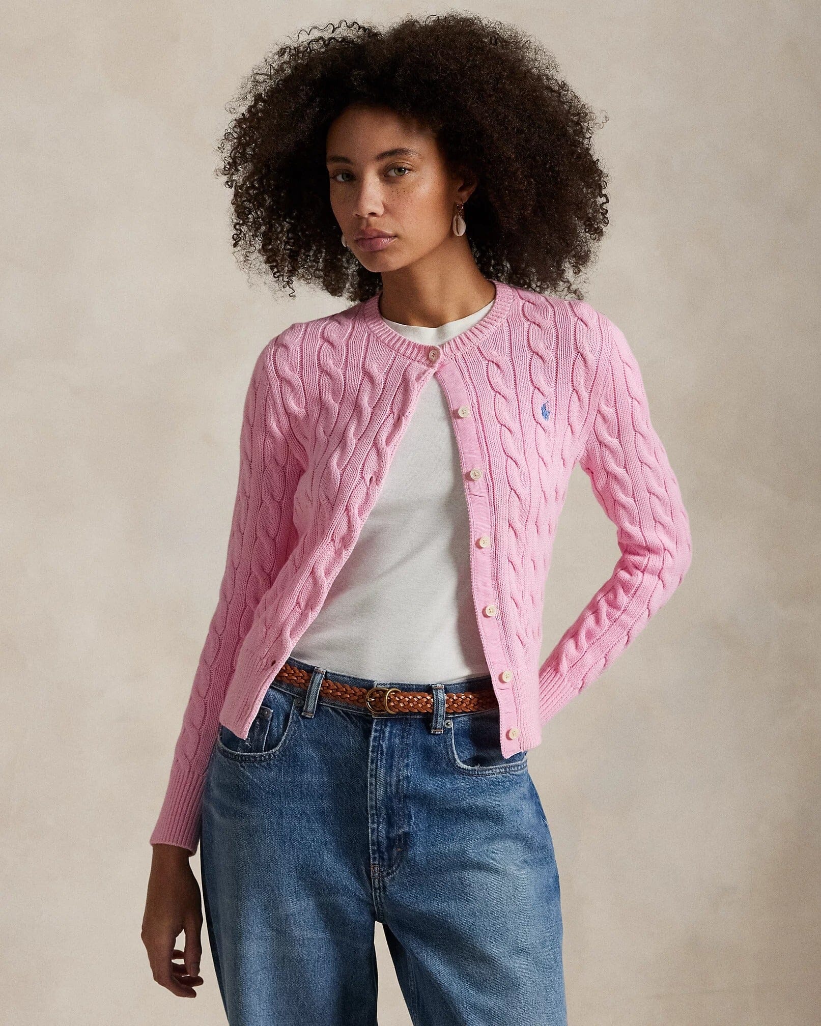 RL Cardigan | Cotton Cable-Knit Ralph Lauren Aurev Pink XS