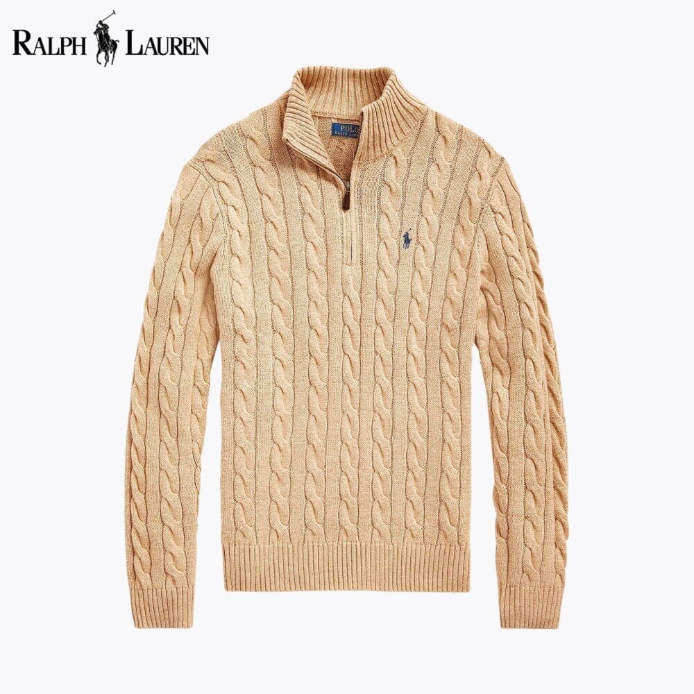 RL Chunky Cable-Knit Cotton Quarter-Zip Sweater Ralph Lauren Aurev Camel S