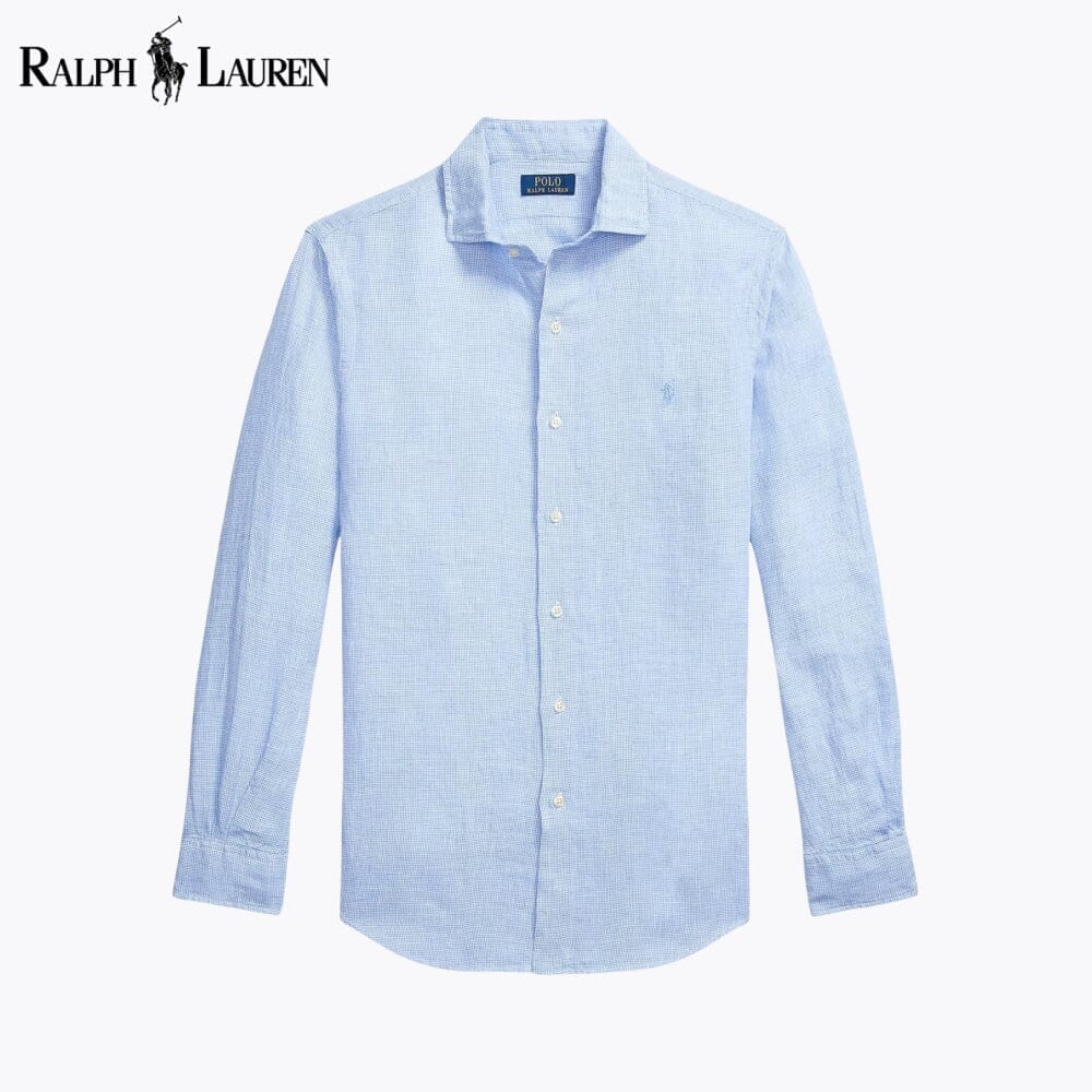 RL Custom Fit Linen Shirt Ralph Lauren Luxvian Blue White S