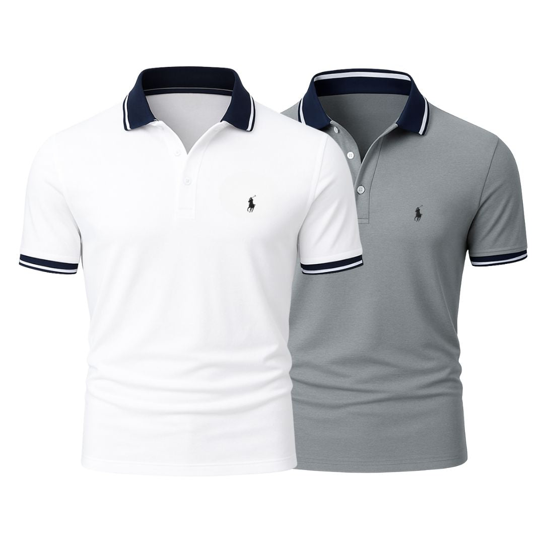 RL (KAUFE 1, ERHALTE 2) - Premiere Polo Shirt Kit – Professional Line by (2-Pack) Ralph Lauren Aurev Gray + White S