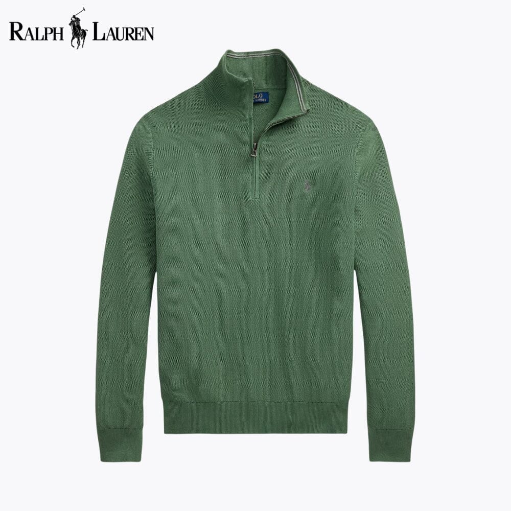 RL Mesh-Knit Cotton Quarter-Zip Sweater Ralph Lauren Luxvian Green S