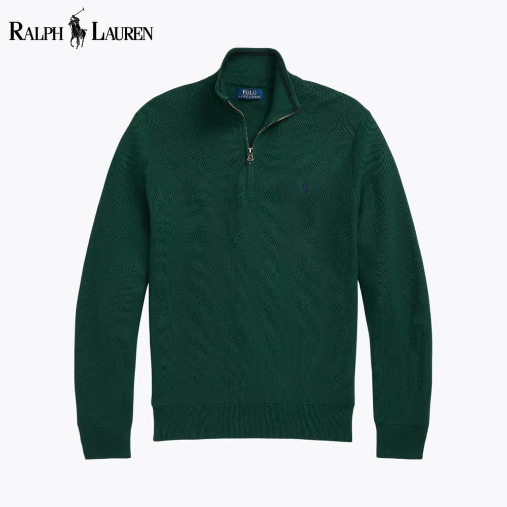 RL Mesh-Knit Cotton Quarter-Zip Sweater Ralph Lauren Luxvian Vintage Pine S