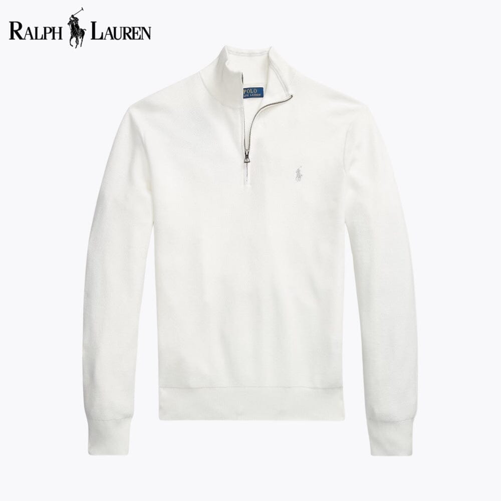 RL Mesh-Knit Cotton Quarter-Zip Sweater Ralph Lauren Luxvian White S