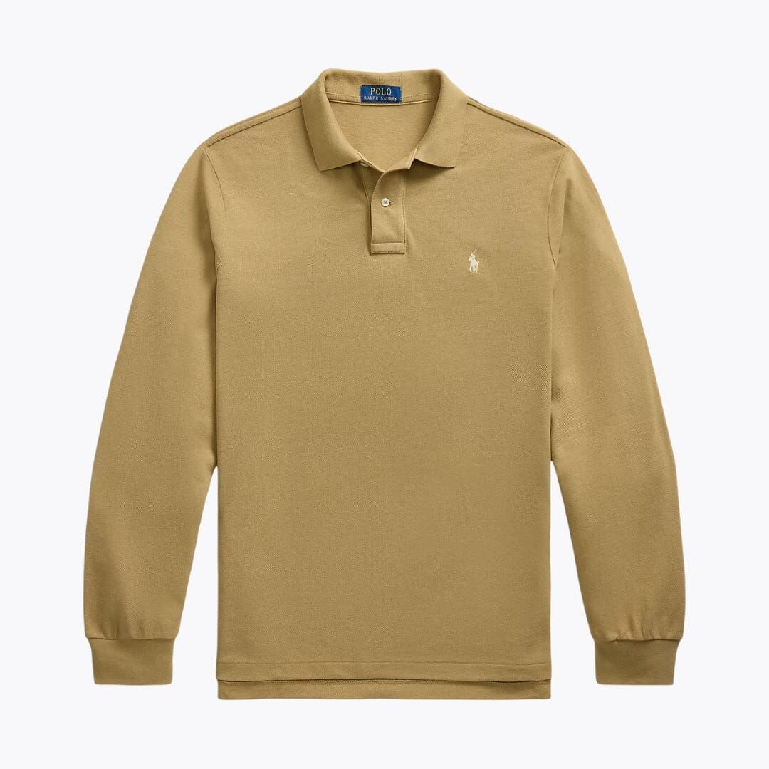 RL Mesh Long-Sleeve Polo Shirt Ralph Lauren Luxvian Cafe Tan S