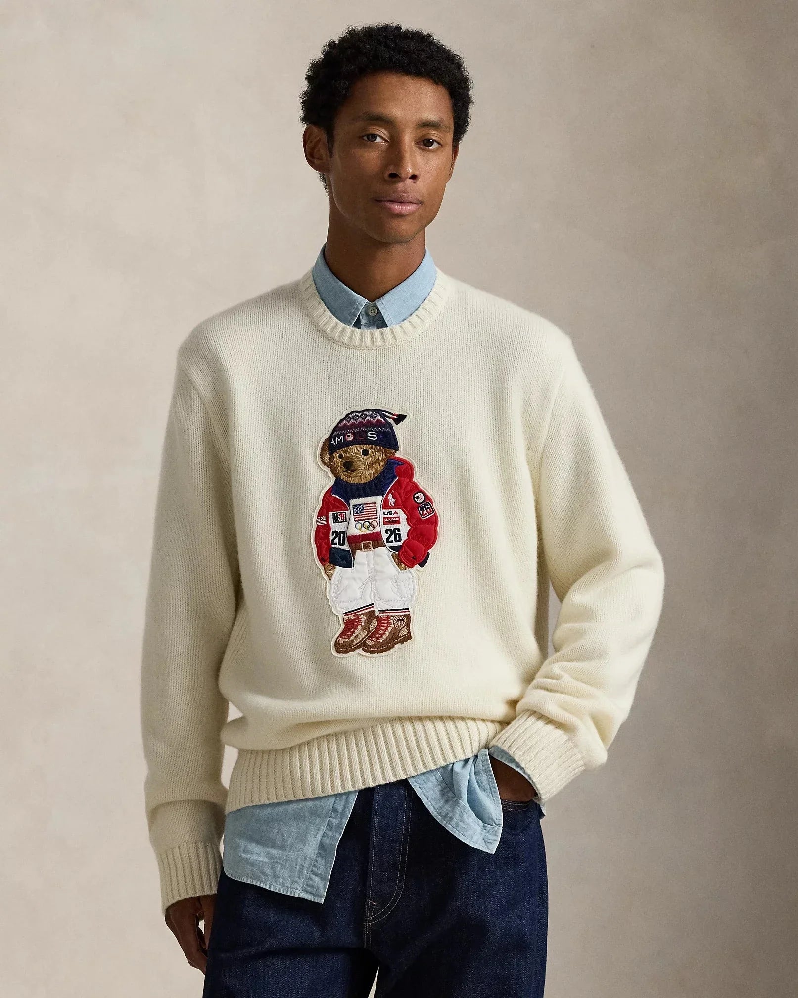 RL Sweater Sweater | Team USA Polo Bear Sweater Cream Combo Ralph Lauren Luxvian