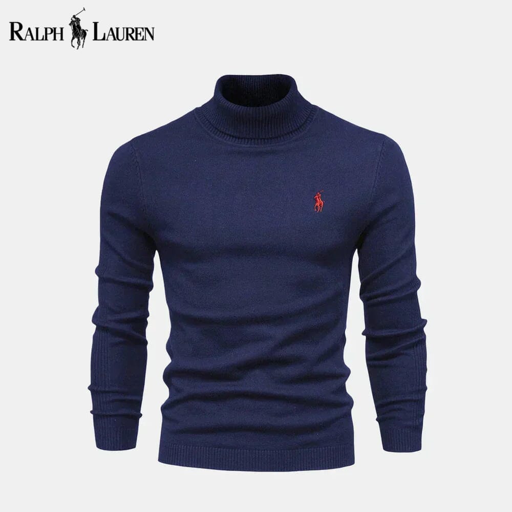 RL Turtleneck Cable-Knit Wool Knit Sweater Ralph Lauren Aurev Blue S