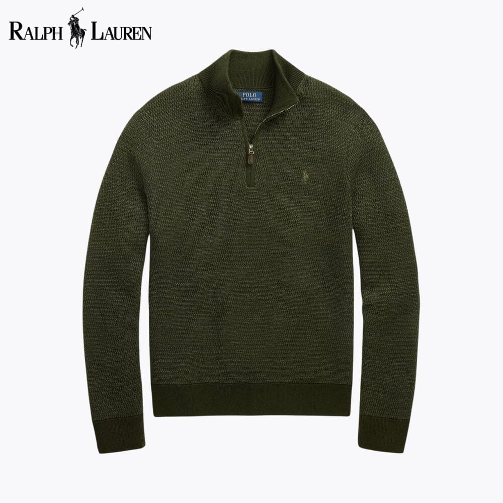 RL Washable Wool Quarter-Zip Sweater Ralph Lauren Luxvian Olive S