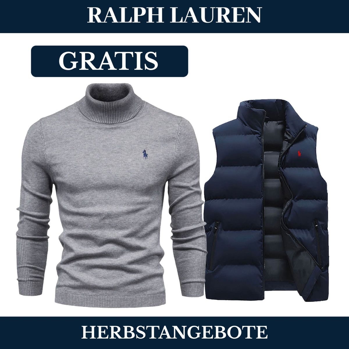RL Weste + Gratis-Pullover (LAGERRĂUMUNG) Ralph Lauren Luxvian Blau Grau M