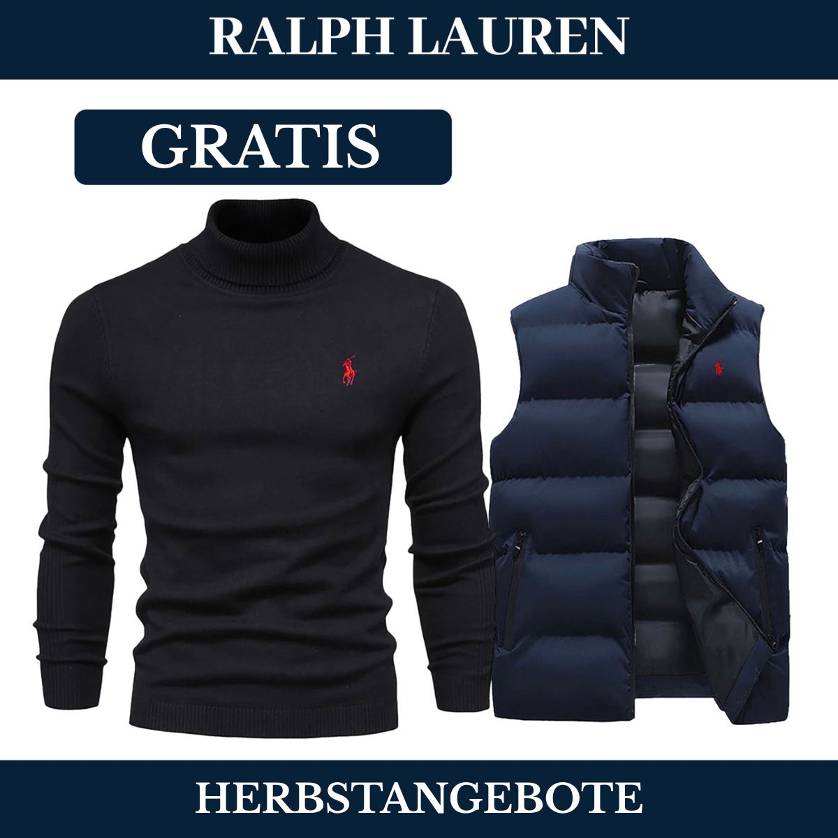 RL Weste + Gratis-Pullover (LAGERRĂUMUNG) Ralph Lauren Luxvian Blau Schwarz M