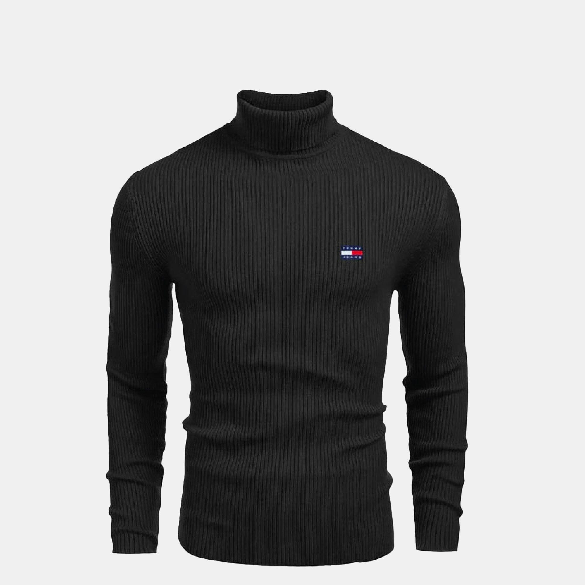 TH Turtleneck Cable-Knit Wool Sweater Tommy Hilfiger Luxvian Black S