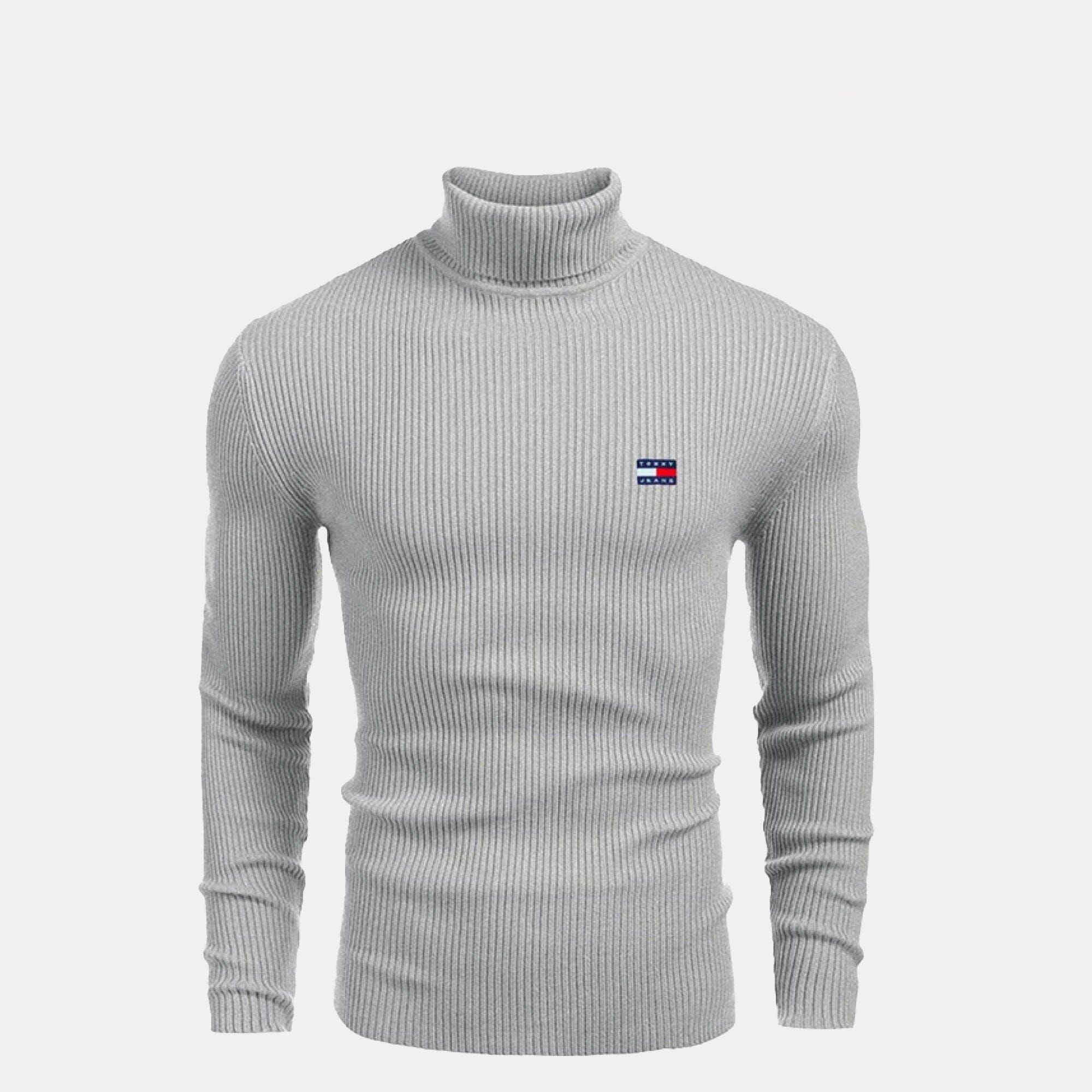 TH Turtleneck Cable-Knit Wool Sweater Tommy Hilfiger Luxvian Grey S
