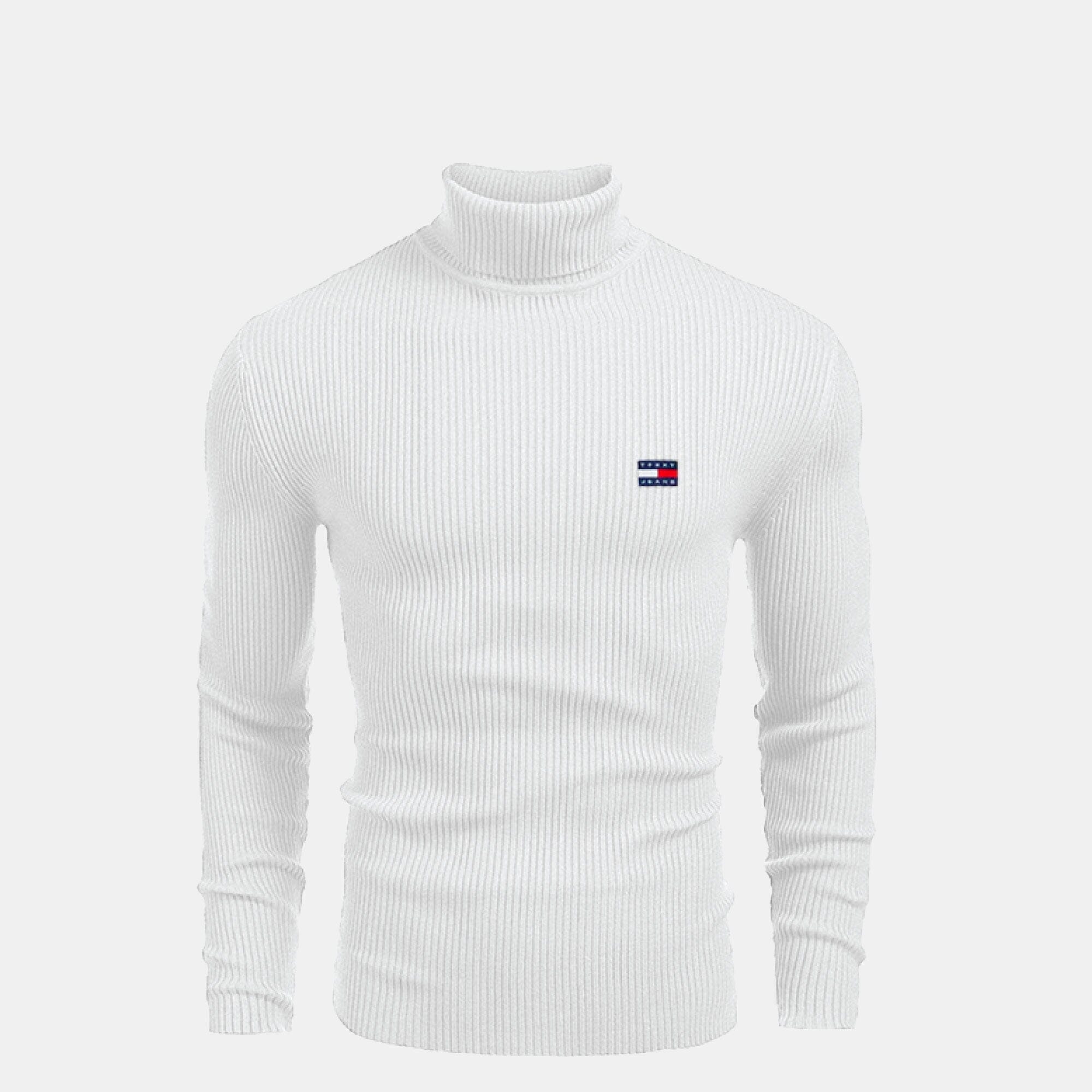 TH Turtleneck Cable-Knit Wool Sweater Tommy Hilfiger Luxvian White S