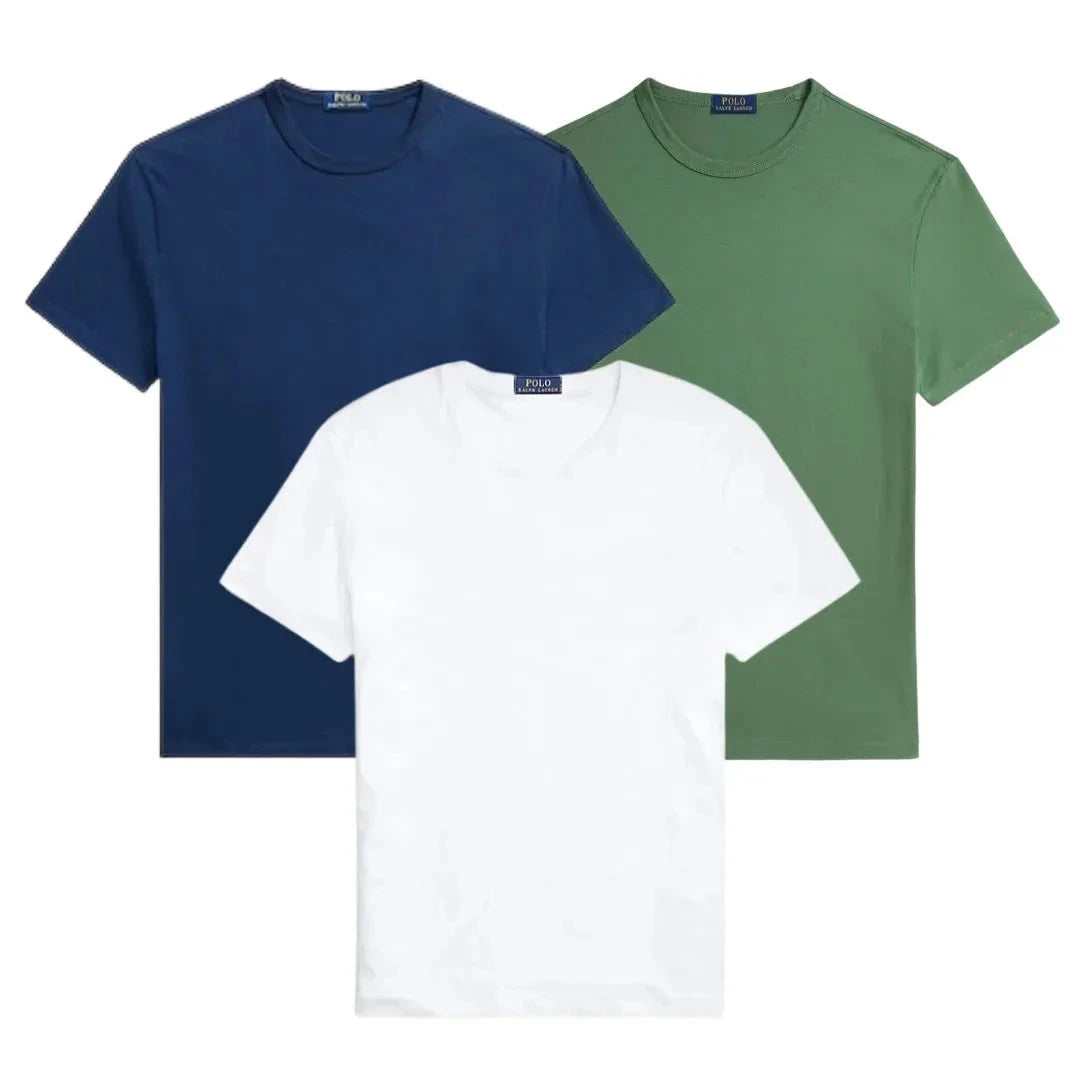 3er-Pack – Slim-Fit-Baumwoll-T-Shirts für Herren Luxvian MARINEBLAU • GRÜN • WEISS S 