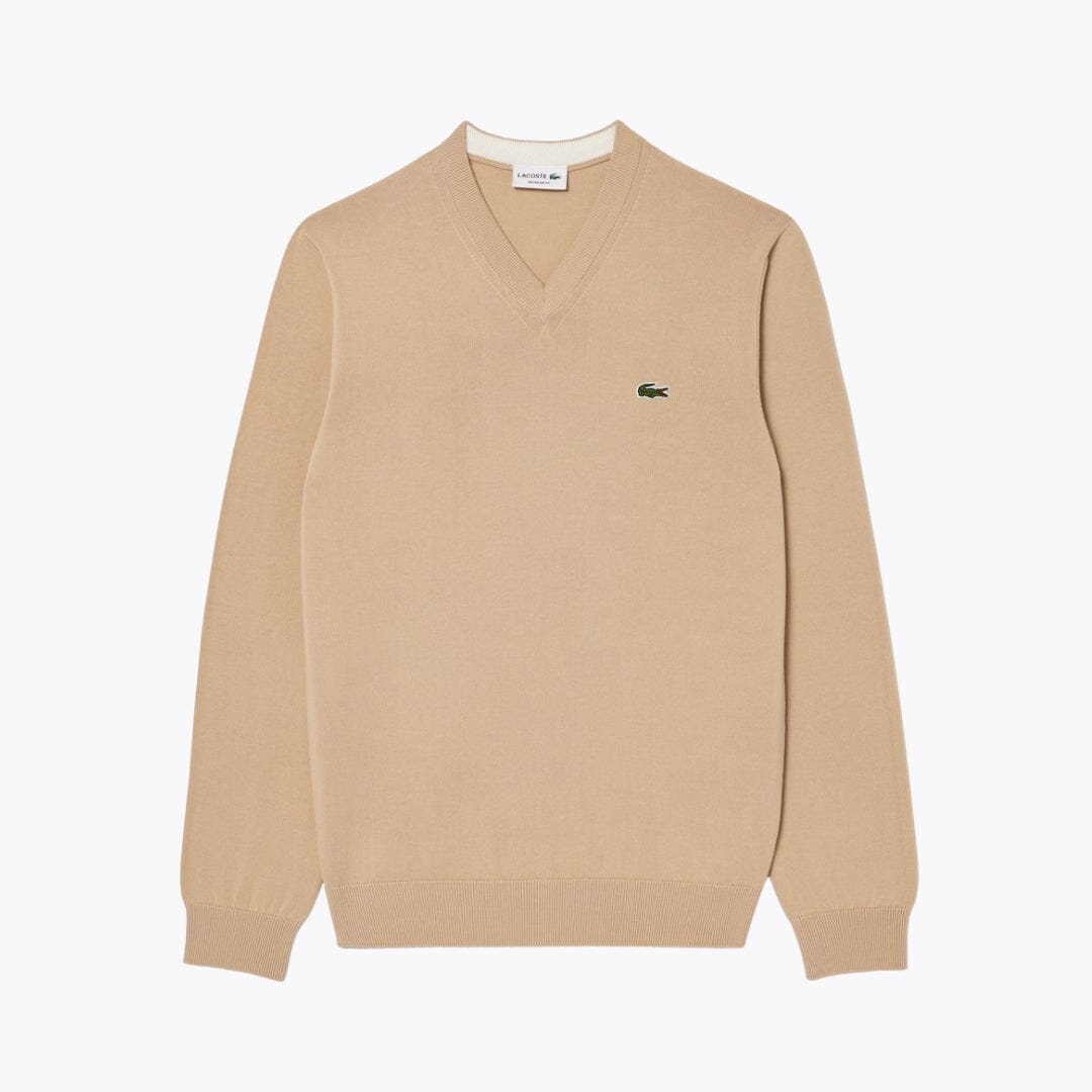 LC Monochrome Cotton V-neck Sweater Lacoste Luxvian Beige S 