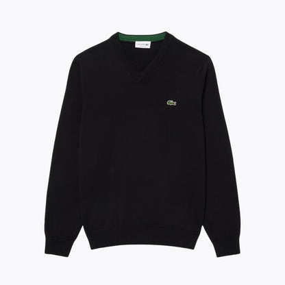 LC Monochrome Cotton V-neck Sweater Lacoste Luxvian Black S 