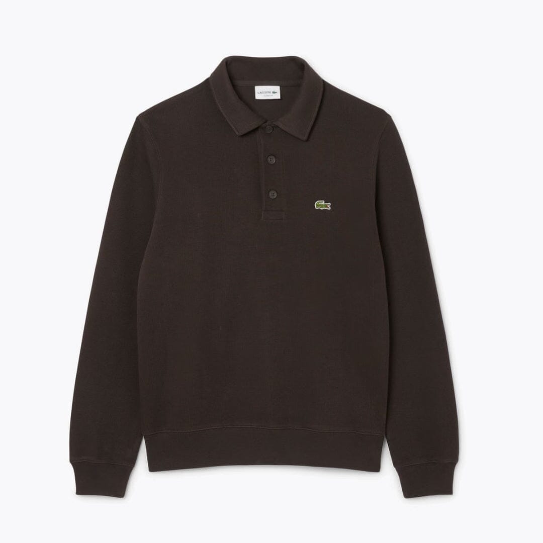 LC Ribbed Cotton Polo Collar Sweatshirt Lacoste Luxvian Brown S 