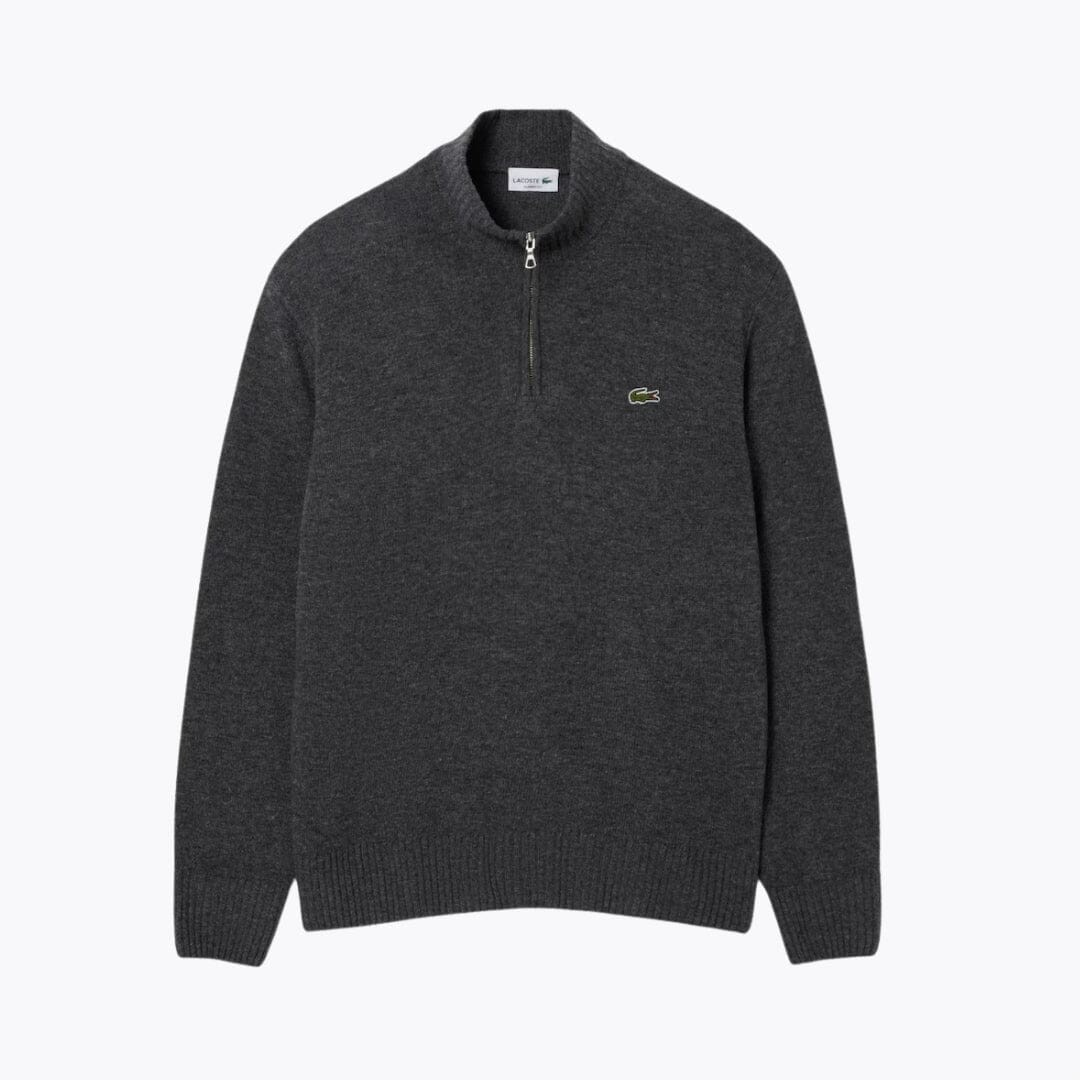 LC Zipped High Neck Carded Wool Sweater Lacoste Luxvian Grey S 