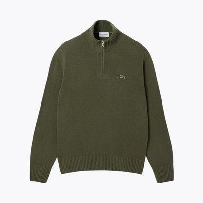 LC Zipped High Neck Carded Wool Sweater Lacoste Luxvian Khaki green S 