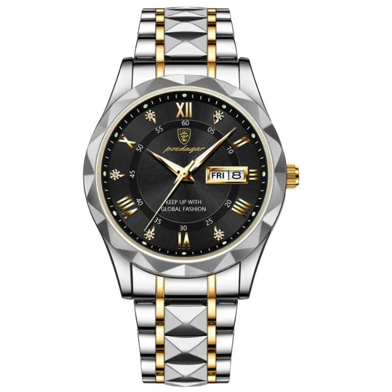 POEDAGAR Luminous Steel 40mm Watch - Water Resistant | Transferred steel Poedagar Aurev Black 