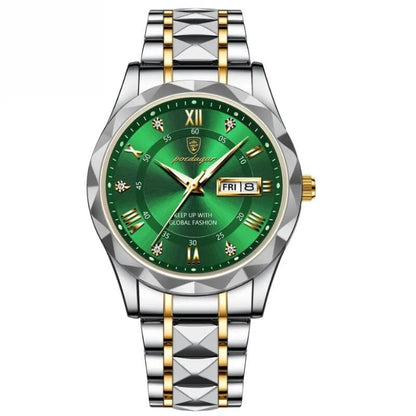 POEDAGAR Luminous Steel 40mm Watch - Water Resistant | Transferred steel Poedagar Aurev Green 