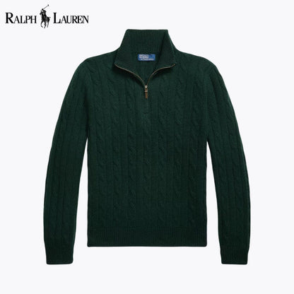 RL Cable-Knit Cashmere Quarter-Zip Jumper Ralph Lauren Aurev Green S 