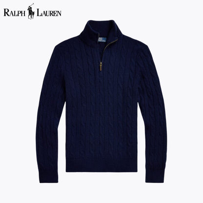 RL Cable-Knit Cashmere Quarter-Zip Jumper Ralph Lauren Luxvian Blue Navy S 