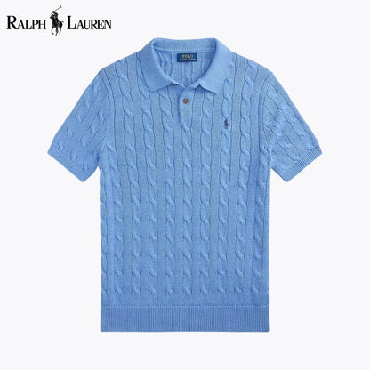 RL Cable-Knit Cotton Polo-Collar Sweater Ralph Lauren Aurev Blue S 