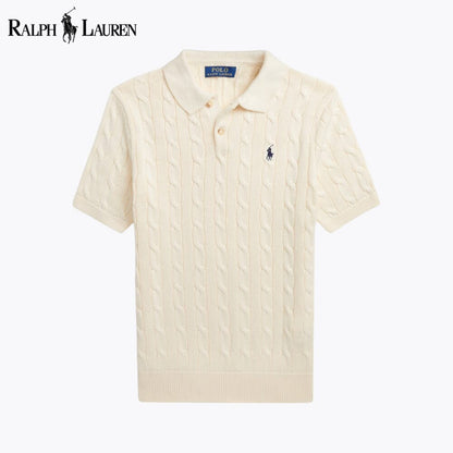 RL Cable-Knit Cotton Polo-Collar Sweater Ralph Lauren Aurev Cream S 