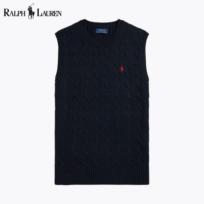 RL Cable-Knit Cotton Sweater Vest Ralph Lauren Luxvian Blue Navy S 