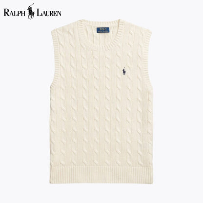 RL Cable-Knit Cotton Sweater Vest Ralph Lauren Luxvian Cream S 