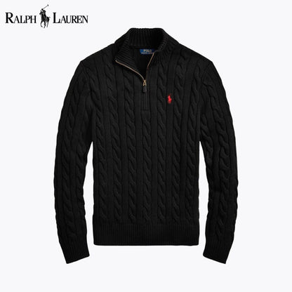 RL Chunky Cable-Knit Cotton Quarter-Zip Sweater Ralph Lauren Luxvian Black S 