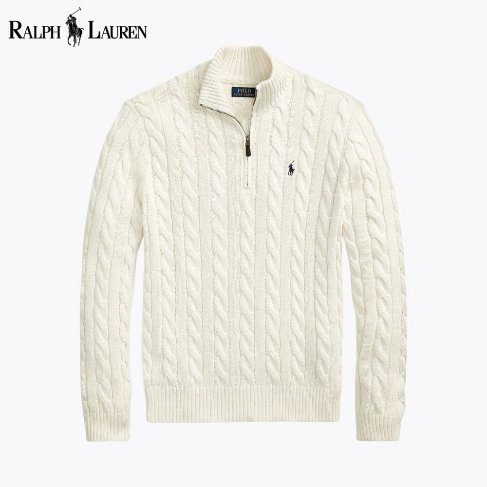 RL Chunky Cable-Knit Cotton Quarter-Zip Sweater Ralph Lauren Luxvian Cream S 