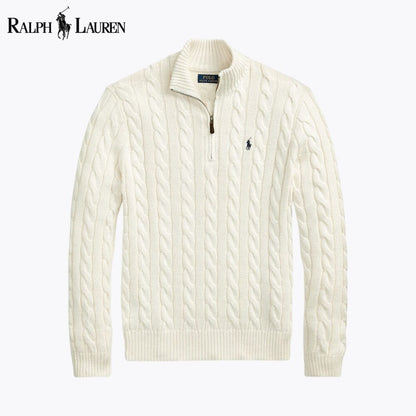 RL Chunky Cable-Knit Cotton Quarter-Zip Sweater Ralph Lauren Luxvian Cream S 