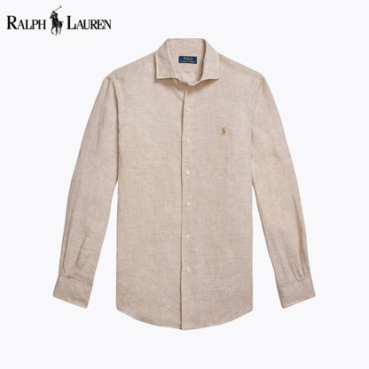 RL Custom Fit Linen Shirt Ralph Lauren Luxvian Beige White S 