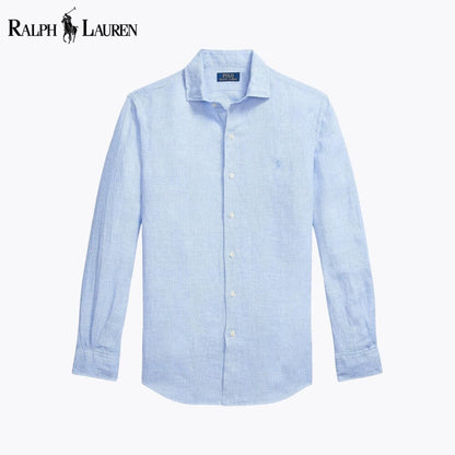 RL Custom Fit Linen Shirt Ralph Lauren Luxvian Blue White S 