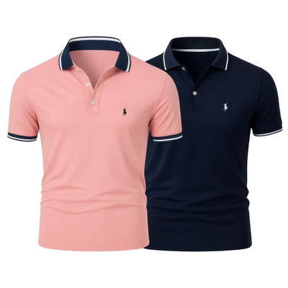 RL (KAUFE 1, ERHALTE 2) - Premiere Polo Shirt Kit – Professional Line by (2-Pack) Ralph Lauren Luxvian Coral + Navy Blue S 