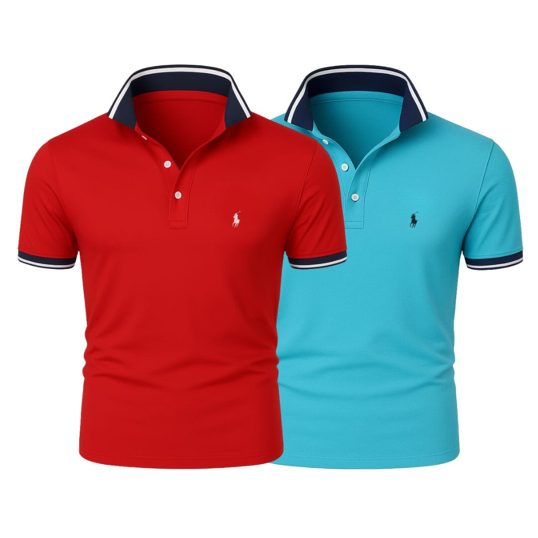 RL (KAUFE 1, ERHALTE 2) - Premiere Polo Shirt Kit – Professional Line by (2-Pack) Ralph Lauren Luxvian Red + Blue S 