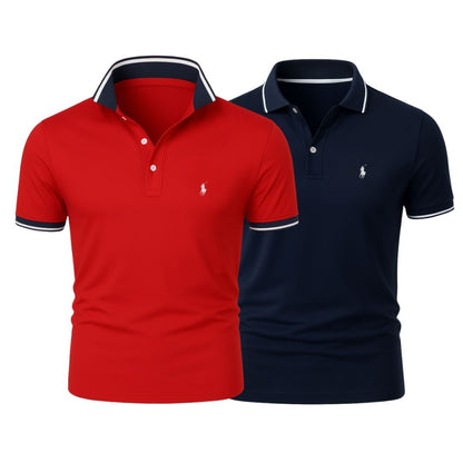 RL (KAUFE 1, ERHALTE 2) - Premiere Polo Shirt Kit – Professional Line by (2-Pack) Ralph Lauren Luxvian Red + Navy Blue S 