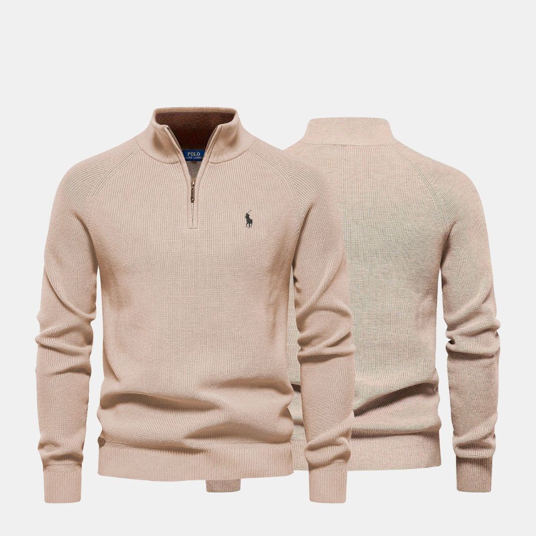 RL Men's Zip Neck Sweater (Clearance) Ralph Lauren Luxvian Beige S 
