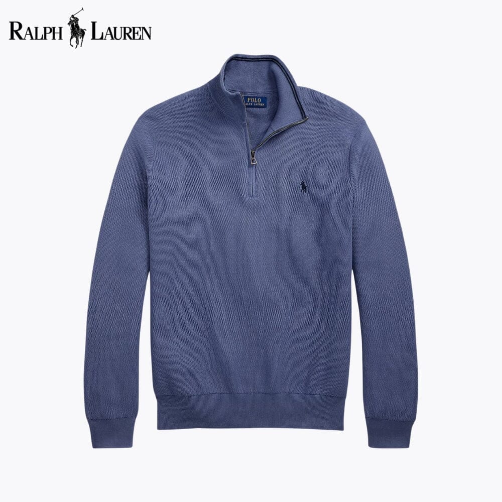 RL Mesh-Knit Cotton Quarter-Zip Sweater Ralph Lauren Aurev Blue S 