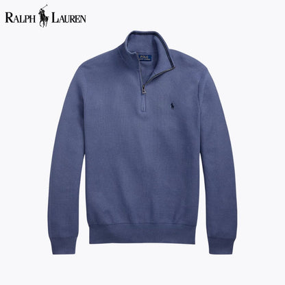 RL Mesh-Knit Cotton Quarter-Zip Sweater Ralph Lauren Aurev Blue S 