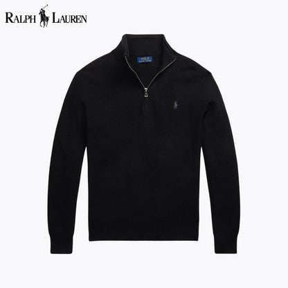 RL Mesh-Knit Cotton Quarter-Zip Sweater Ralph Lauren Luxvian Black S 