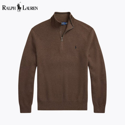 RL Mesh-Knit Cotton Quarter-Zip Sweater Ralph Lauren Luxvian Brown S 