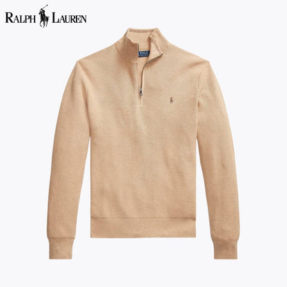 RL Mesh-Knit Cotton Quarter-Zip Sweater Ralph Lauren Luxvian Camel S 