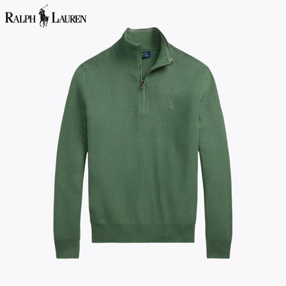 RL Mesh-Knit Cotton Quarter-Zip Sweater Ralph Lauren Luxvian Green S 
