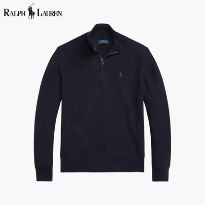 RL Mesh-Knit Cotton Quarter-Zip Sweater Ralph Lauren Luxvian Navy blue S 