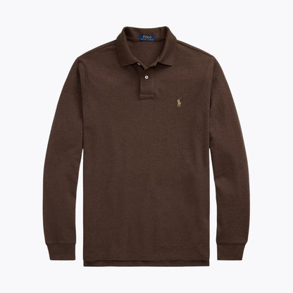 RL Mesh Long-Sleeve Polo Shirt Ralph Lauren Luxvian Nutmeg Brown Heather S 